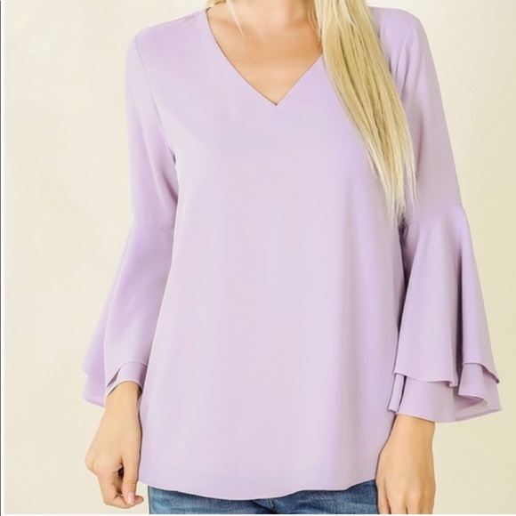 💼 Lavender Relaxed Flounced Sleeve Blouse - Picture 7 of 8